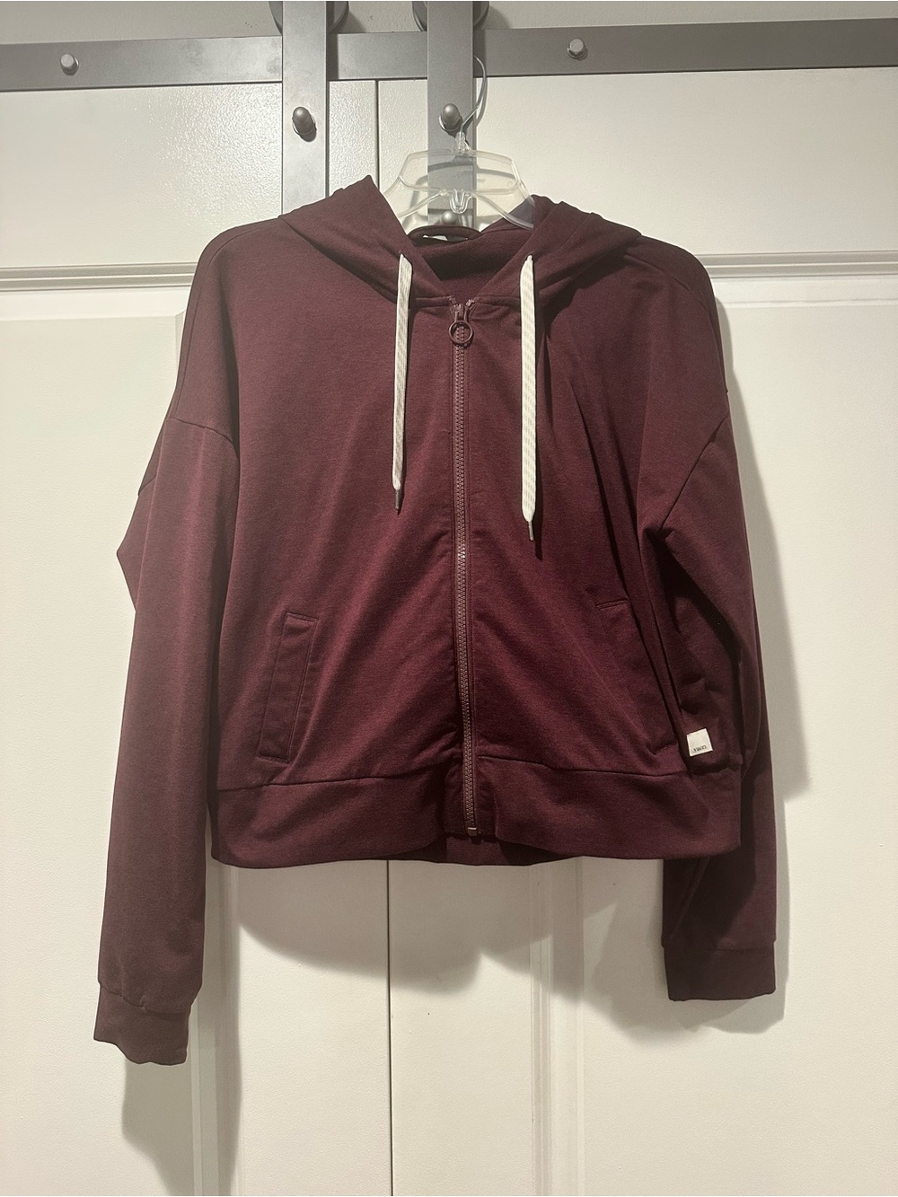 Vuori Maroon Zip Hoodie with White Drawstrings